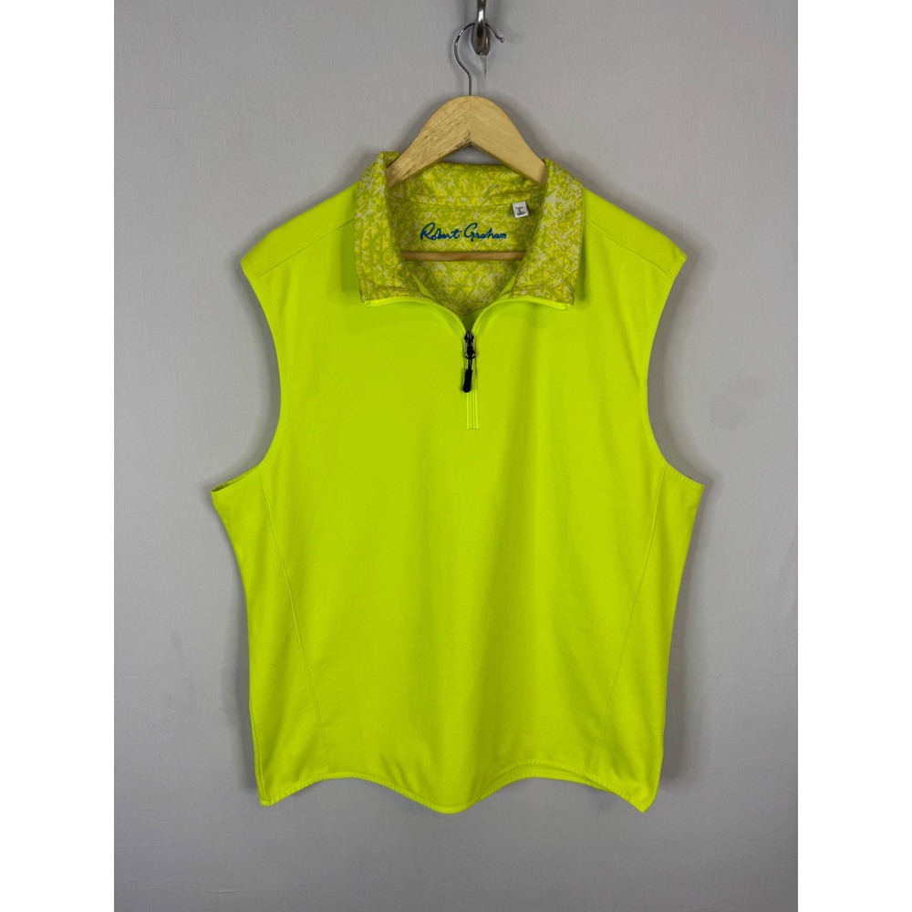 Robert Graham Mens Neon Lime Green Quarter Zip Golf Vest Large Classic Fit Skull